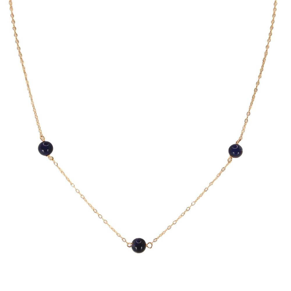 14kt Yellow Gold Lapis Lazuli Bead Station Choker Dainty Layering Necklace 15”